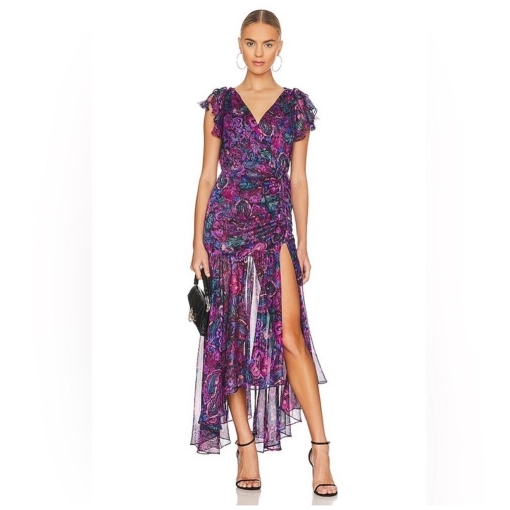 NWT MISA Los Angeles Colette Midi Dress in Flora Electric- Revolve floral dress